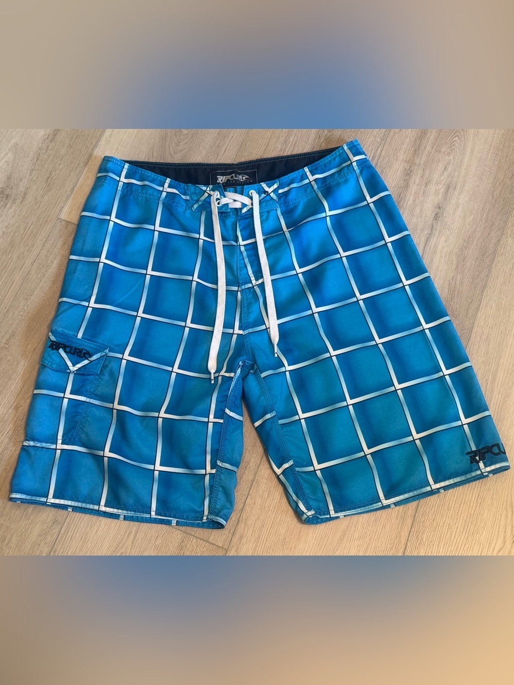 Rip Curl Blue & White Grid Swim Boardshorts 36